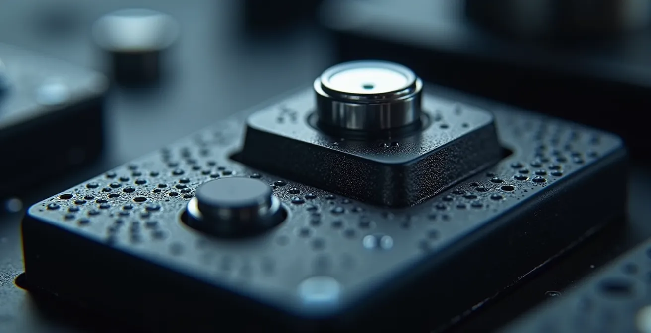 Extreme close-up of automotive radar sensor and camera module