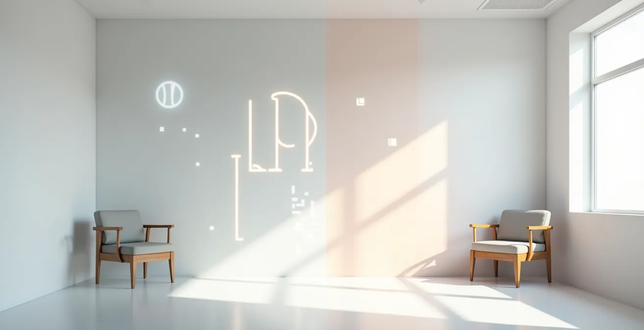 Abstract representation of AI processing versus human clinical thinking