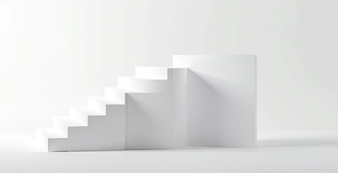 An abstract, artistic representation of an organized document structure with paper sheets arranged in a clear visual hierarchy.