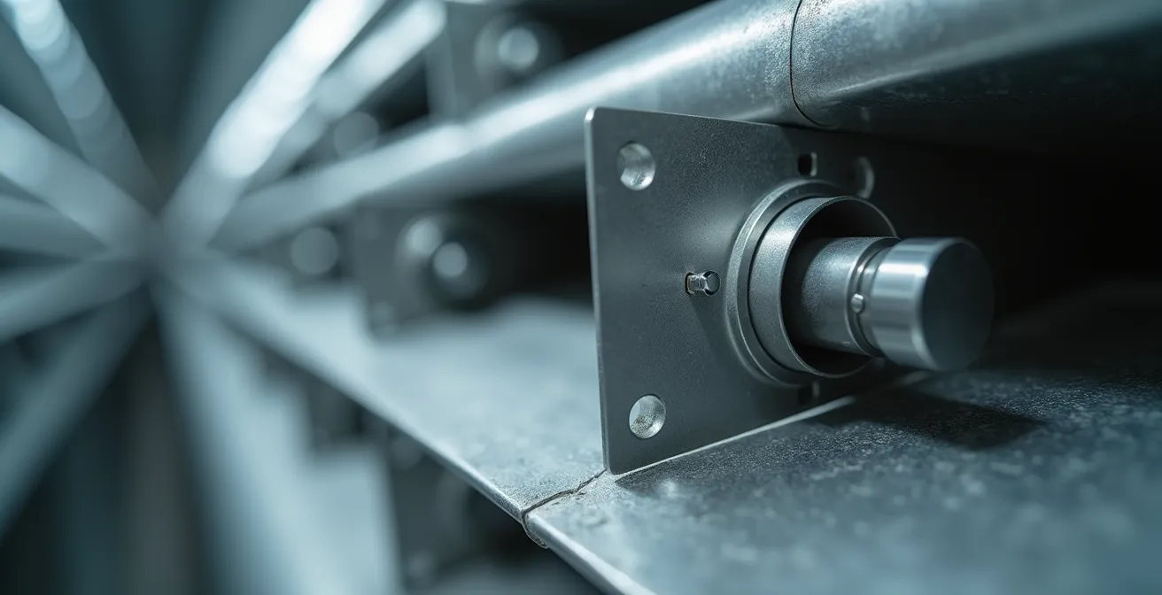 Close-up of HVAC duct damper adjustment lever