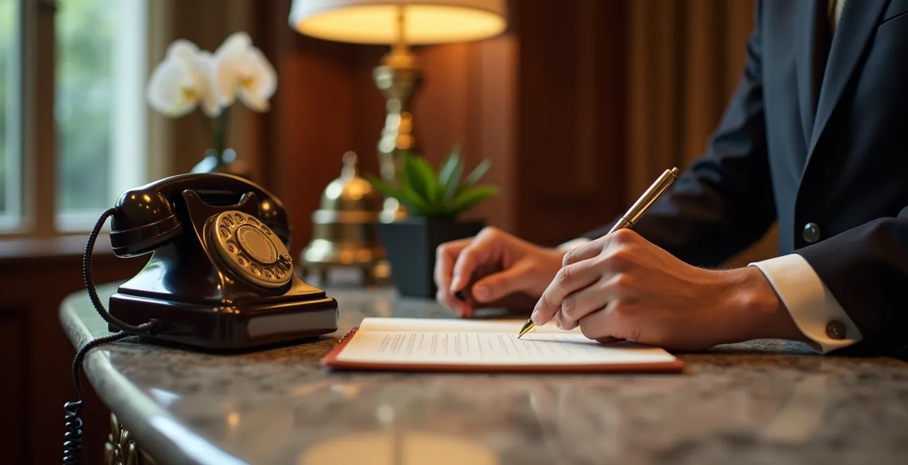 Hotel concierge arranging exclusive restaurant reservation