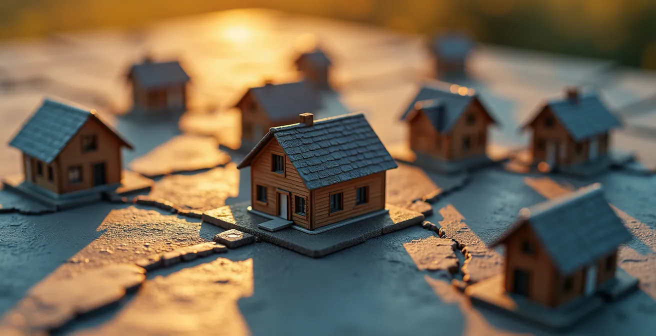 Aerial view of residential neighborhood showing market dynamics