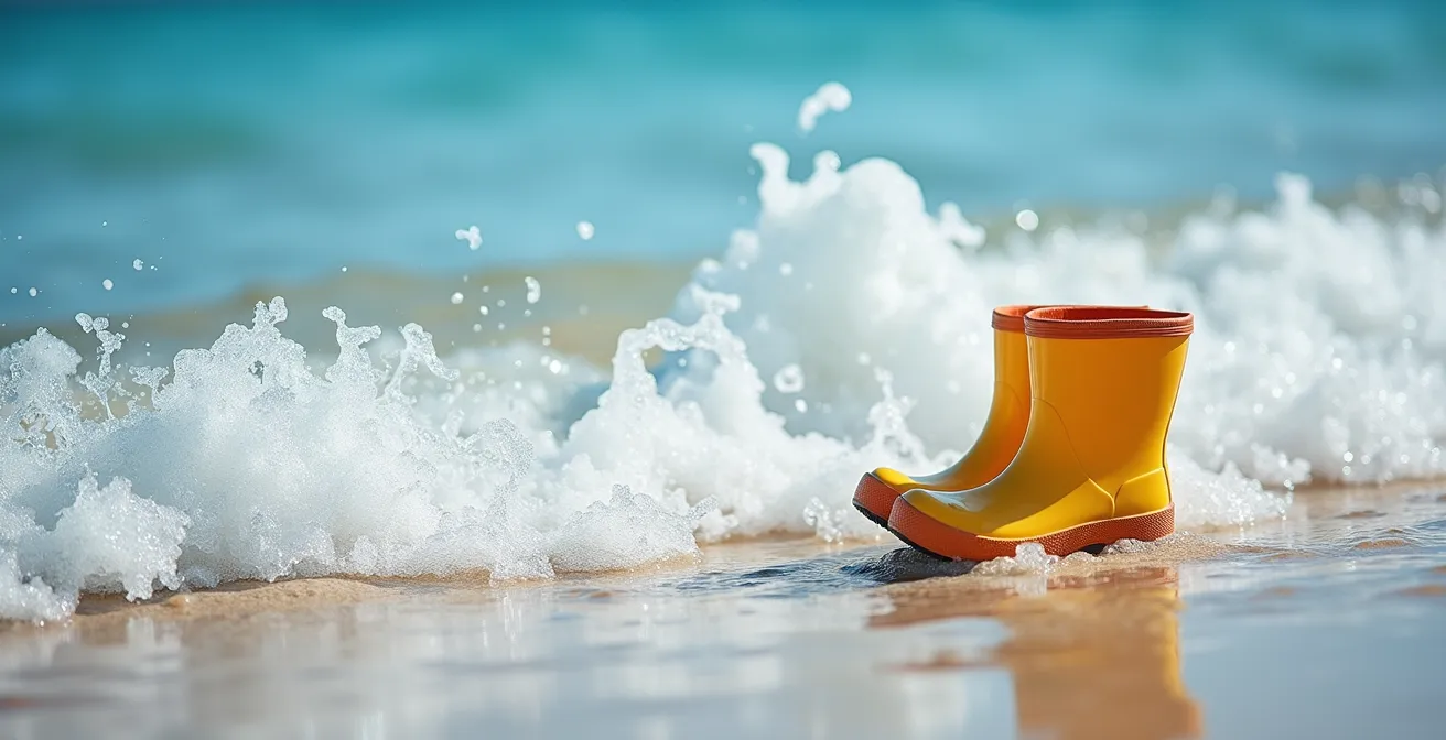 Cross-section view of shore break and water currents at beach edge