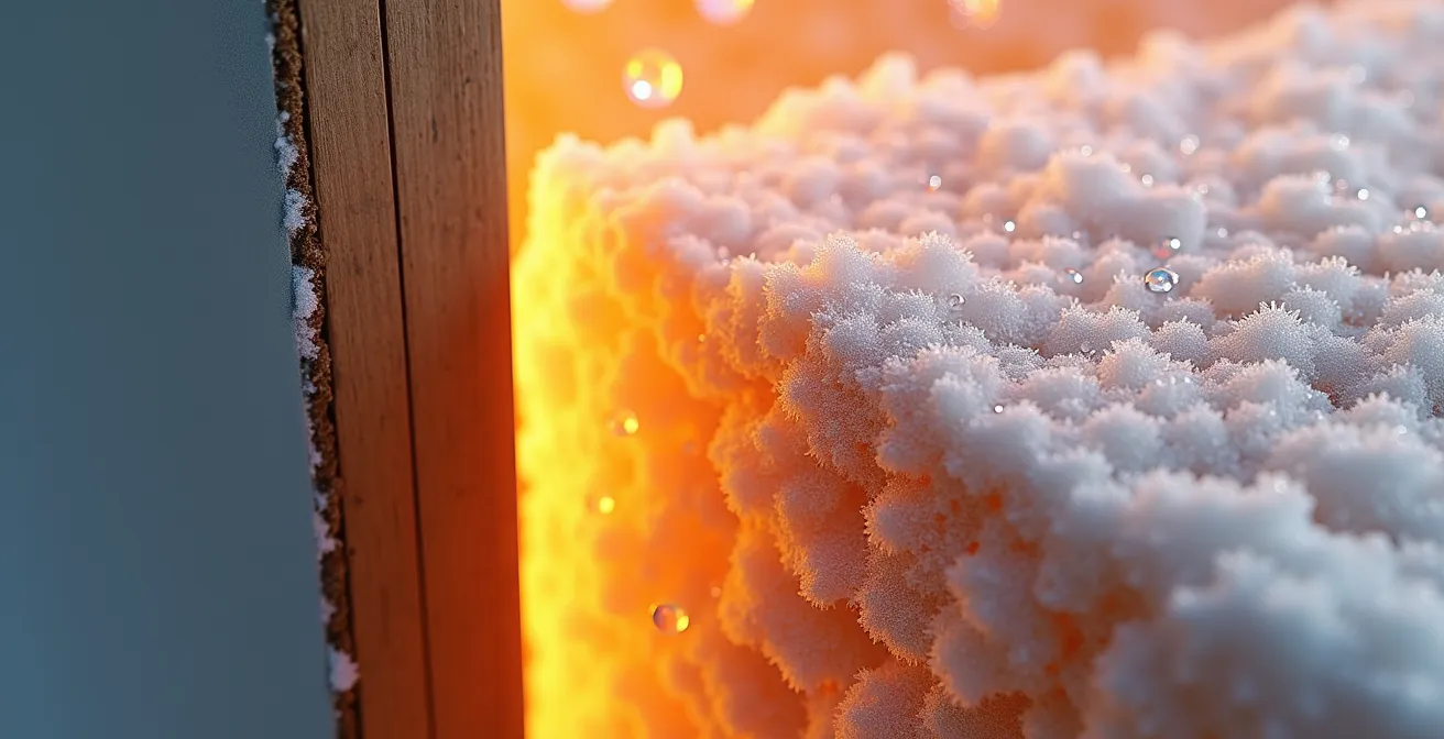 Thermal imaging visualization of heat loss through wall studs