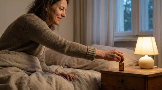 Novanuit triple action sleep supplement on bedside table